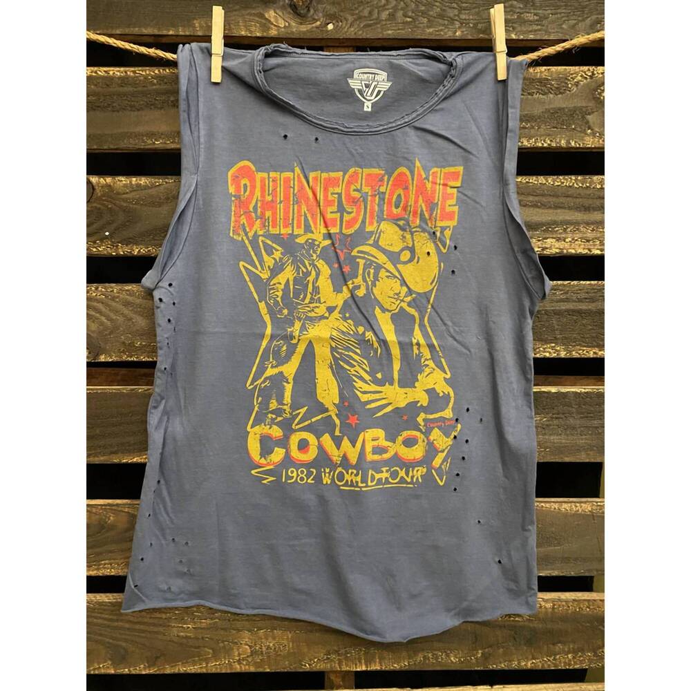 NEW COUNTRY DEEP rhinestone cowboy tank in blue